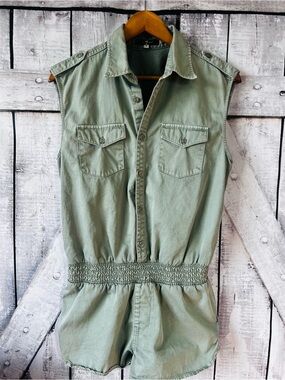 7 For All Mankind Sleeveless Utility Romper in Sage